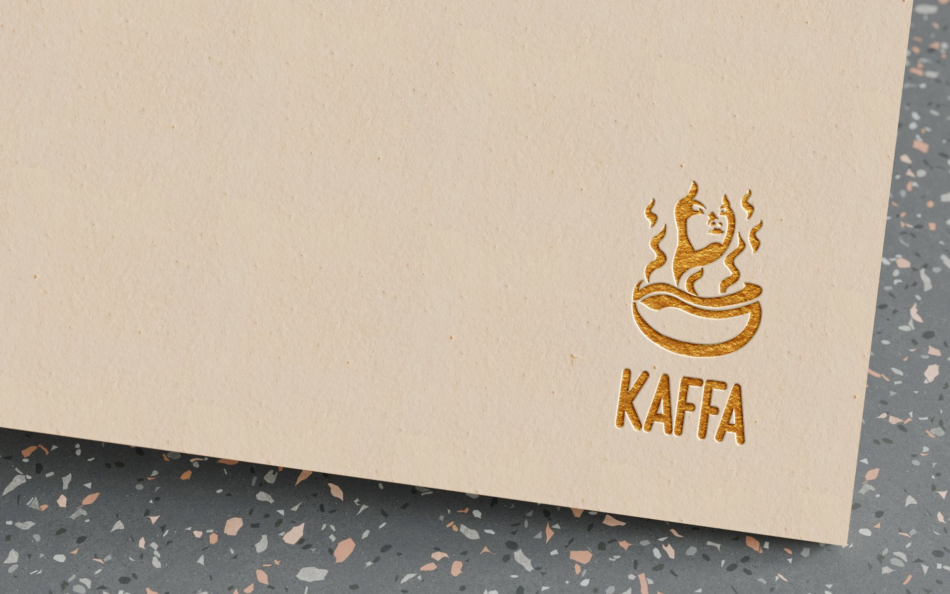 KAFFA — Logo letterpress sobre papel kraft